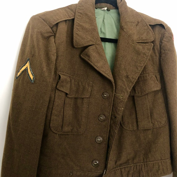 Vintage 1950s Wool Cropped Army Jacket with Fourt… - image 5