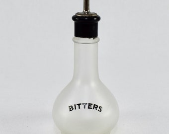 Mid Century Bitters Bottle Frosted Glass, Made by Hazel Atlas