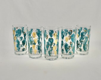 Turquoise & Gold Highball Glasses