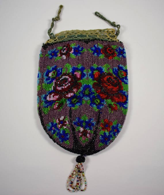 Victorian Beaded Drawstring Purse - image 1