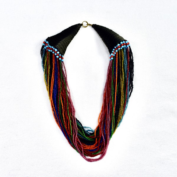 Tribal Multi Strand Glass Bead Necklace