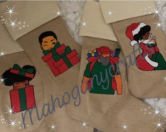 African American Christmas stockings; Christmas stockings; black Christmas stockings; Ethnic stocking