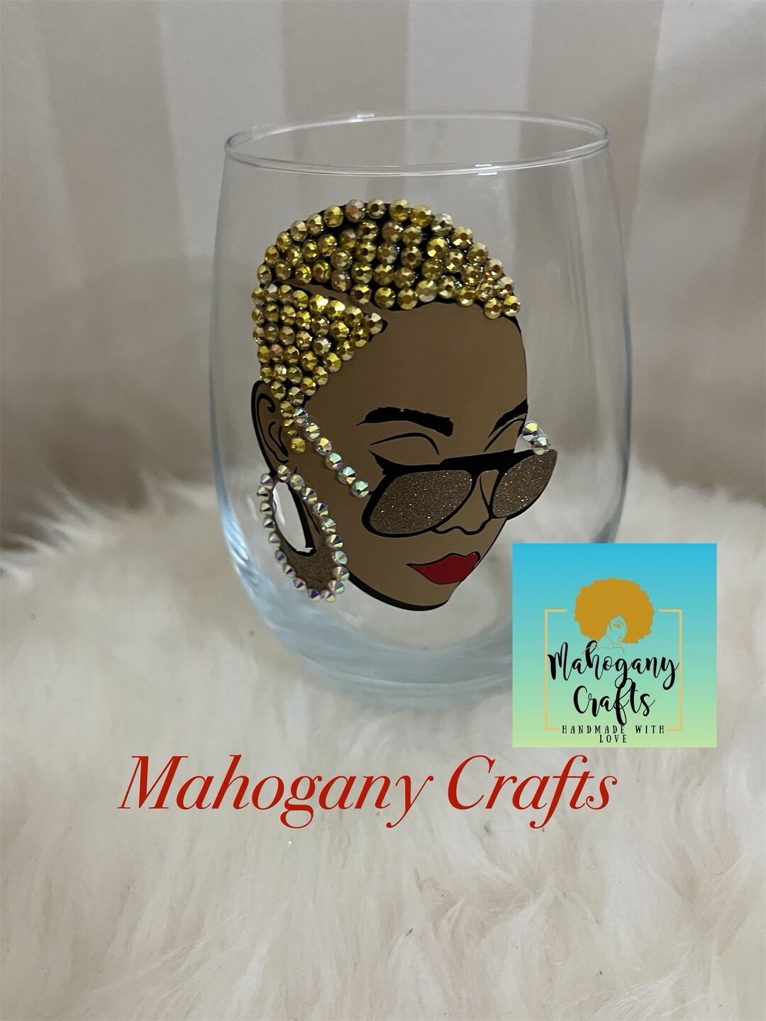 Black Girl Wine Glass Short Hair Girl Wine Glass Gold Wine Glass
