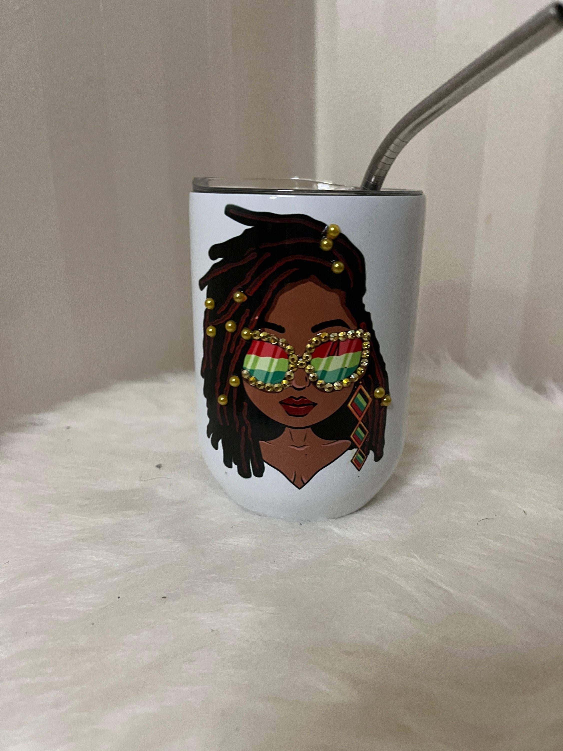 Black Girl Wine Glass Black Girl Mug Girl With Locs Loc Etsy