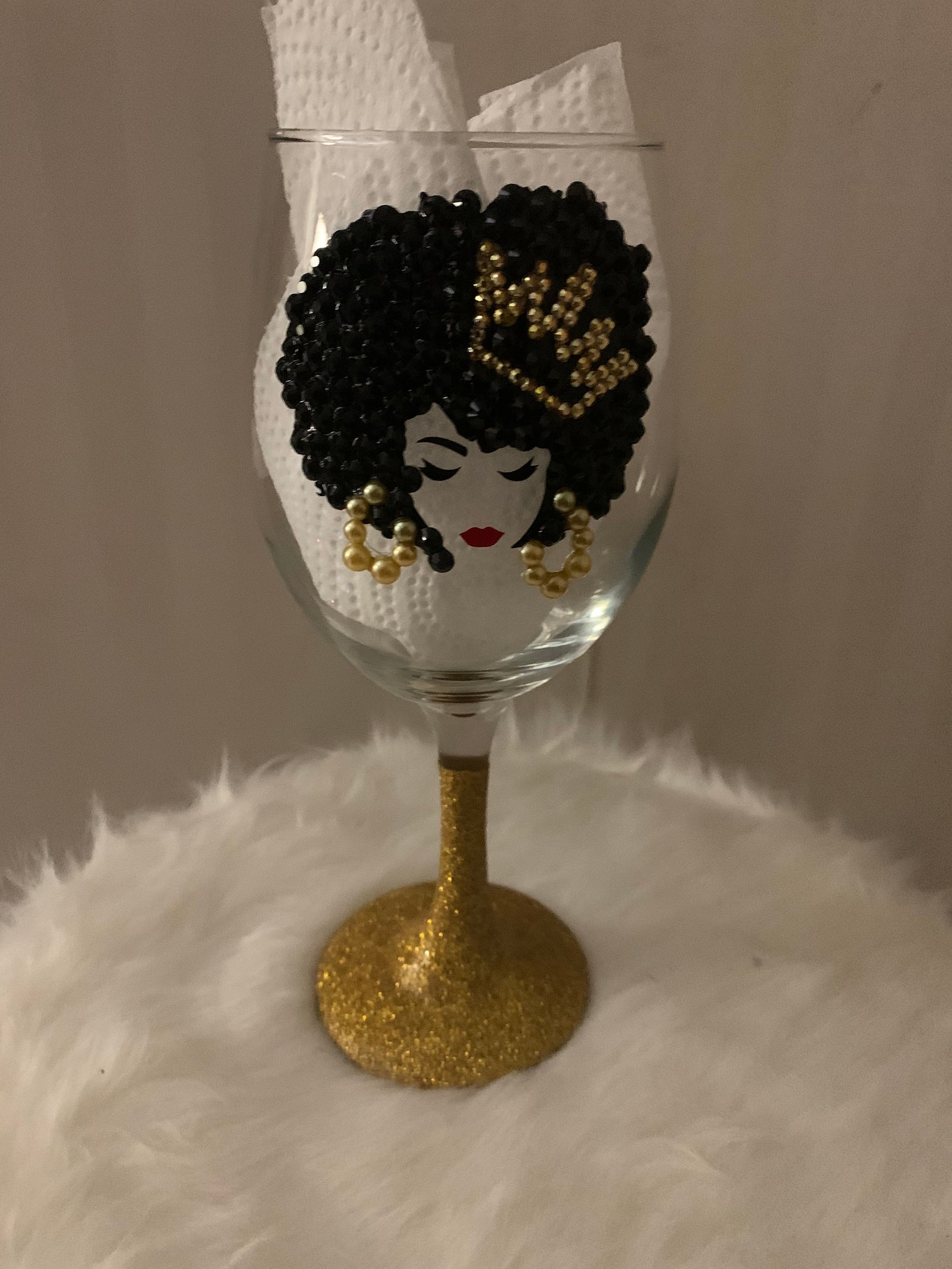 Afro Queen Bling Wine Glass Rhinestone Wine Glasqueen Wine Etsy