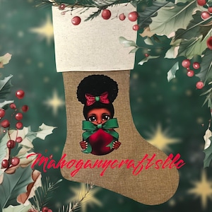 Customized Christmas Stockings; African American Christmas stockings; black girl Christmas stocking; red Christmas stocking; custom stocking