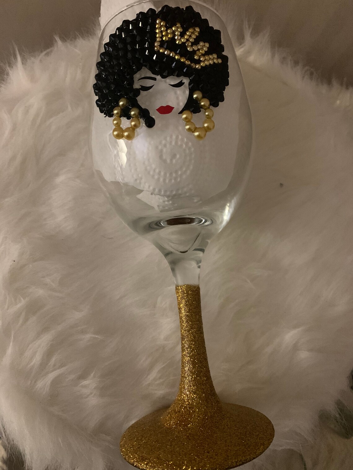 Afro Queen Bling Wine Glass Rhinestone Wine Glasqueen Wine Etsy