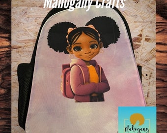 mochila de niña negra; Mochila de niña afroamericana; mochila para niña; mochila personalizada; mochila de regreso a la escuela