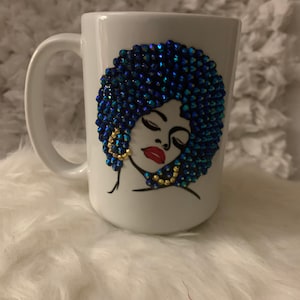 Black girl bling mug; Afro mug; bling Afro mug; rhinestone mug; African American mug; black girl magic mug; black lady mug