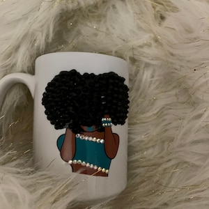 Afro mug ; bling mug; black girl mug; rhinestone mug