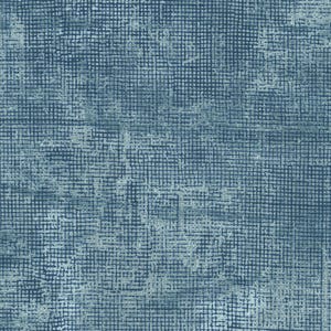 May include: A close-up of a blue fabric with a grid-like pattern. The fabric has a textured appearance with lighter blue and white accents, creating a distressed or worn look. The overall design suggests a textile or decorative material.