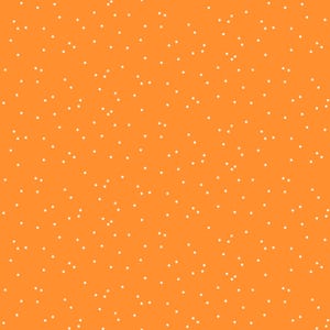 May include: Orange background with a pattern of small, scattered white dots. The dots are evenly distributed across the surface, creating a simple, yet visually interesting design. The color palette is warm and inviting.