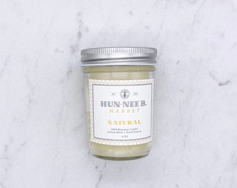 Unscented // 6 oz Beeswax Candle // All Natural //Hand Poured // Mason Jar Candles // Small Batch