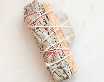 Sacred Kit // Energy Healing Kit // Sage Smudge Stick // Palo Santo // Quartz Crystal