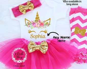 Personalized Unicorn Birthday Outfit, First Birthday Outfit Girl, First Birthday Outfit For Girl, Unicorn Birthday Outfit, 1st Birthday U1