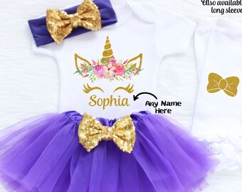 Personalized Unicorn Birthday Outfit, First Birthday Outfit Girl, First Birthday Outfit For Girl, Unicorn Birthday Outfit, 1st Birthday U1