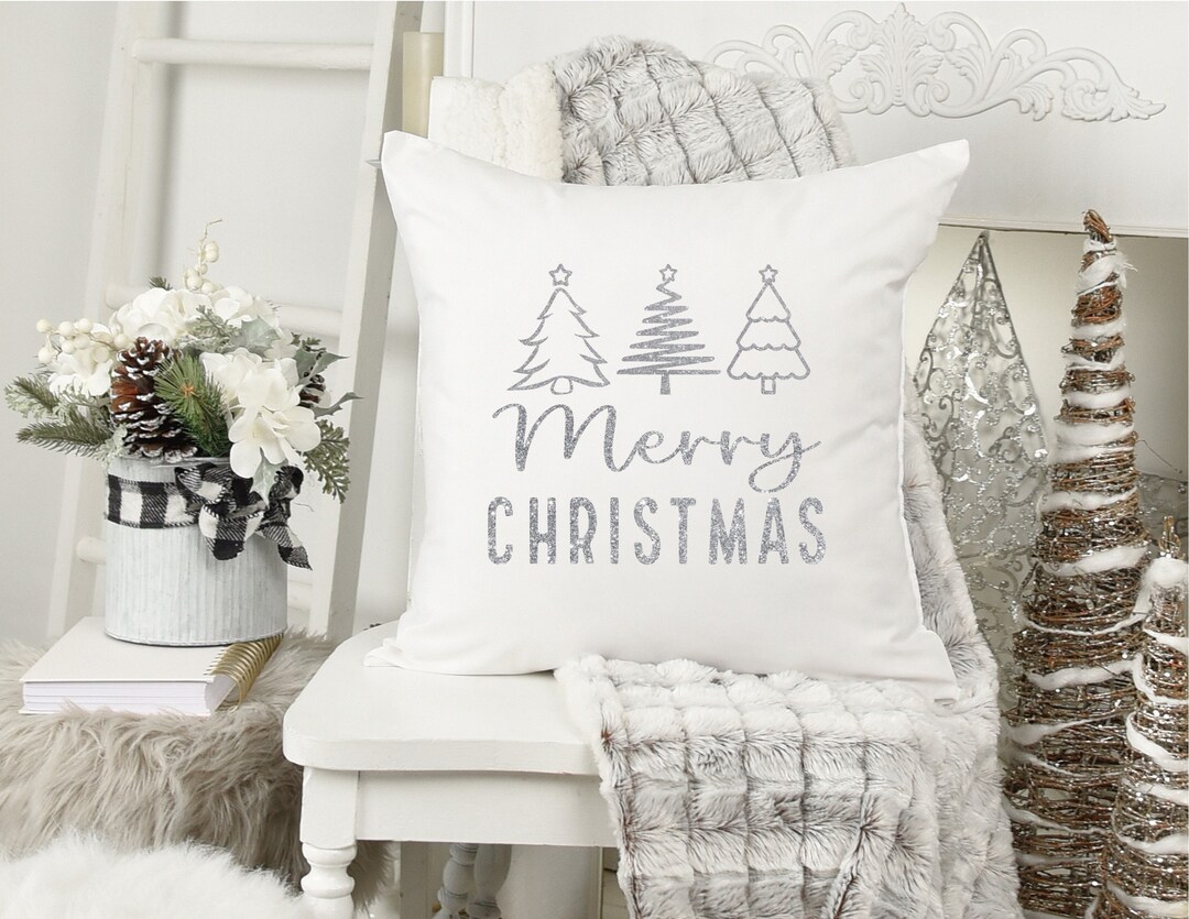 Christmas Pillow 16x16, Glitter Christmas Throw Pillow Cover, Merry