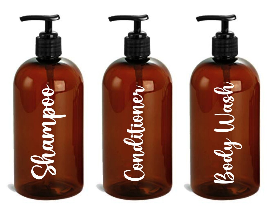 Shampoo and Conditioner Plastic Bottles Amber 16oz, Minimalist Shampoo
