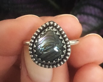 Abalone ring, paua shell ring, sterling silver ring, sterling silver jewelry, boho ring