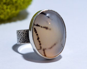 Montana Agate and Sterling Silver Ring, Montana Agate Ring, Size 7 1/4