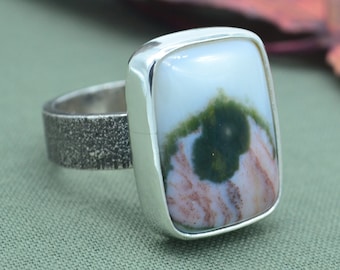 Ocean Jasper Sterling Silver Ring Size 8.75