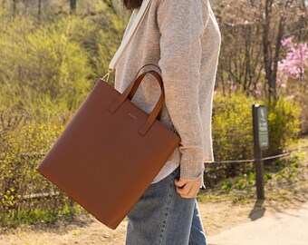 Handmade Vegan Brown Tote Bag | Soft Corn Leather Shoulder Bag | Vegan Leather Bag | Eco-friendly Bag | Camel Tote Bag | Gift for Students