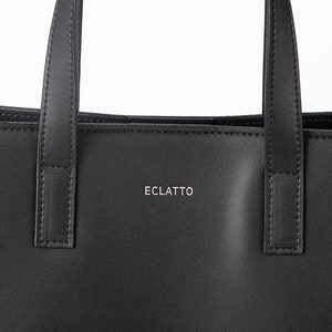 Gift for Students Handmade Vegan Black Tote Bag Soft Corn Leather Shoulder Bag Vegan Leather Bag Eco-friendly Bag Black Tote Bag image 9