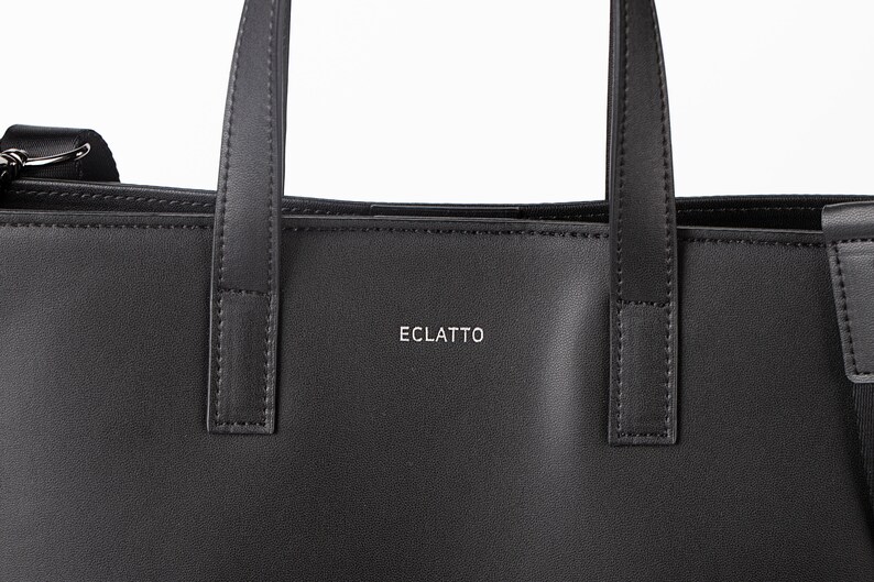 Gift for Students Handmade Vegan Black Tote Bag Soft Corn Leather Shoulder Bag Vegan Leather Bag Eco-friendly Bag Black Tote Bag image 9