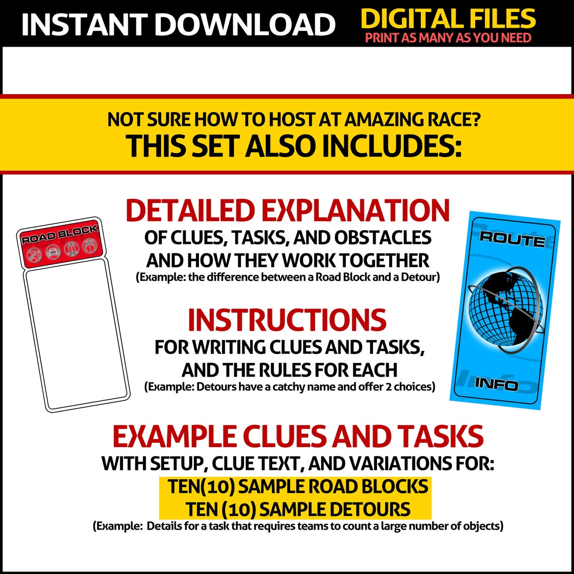 Amazing Race Party Printables - Editable Clue Cards and Invitation ...