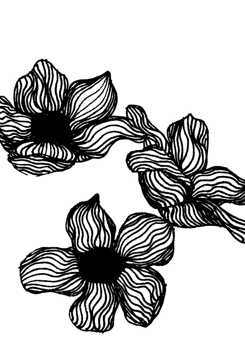 Black and White Flower Print set of 2 digital download Etsy