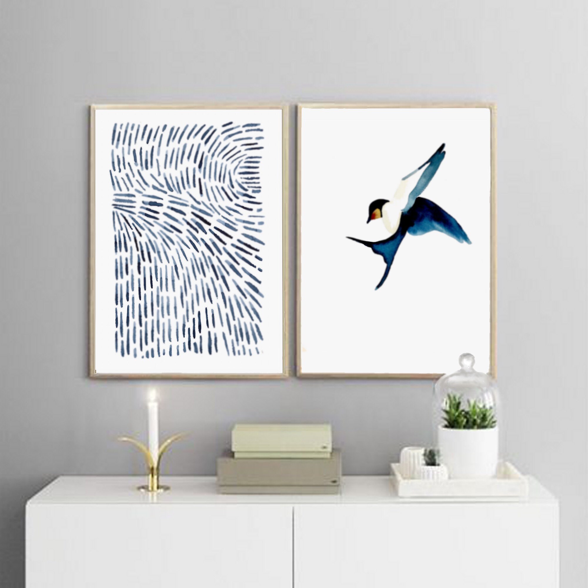 Set of Two Art Prints watercolor art blue wall decor large Etsy