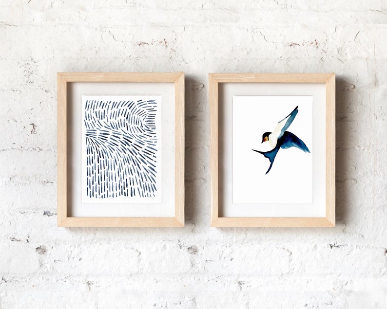 Set of Two Art Prints watercolor art blue wall decor large Etsy