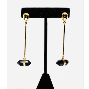 Black Obsidian Golden Earrings