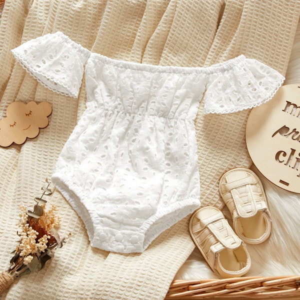 Baby Flutter-sleeve Lace Vacation Rompers & Bodysuits