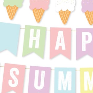 2-in-1 Ice Cream and Summer Printable Banner - for decorating wall and includes bunting banner instant download pennant flag banner