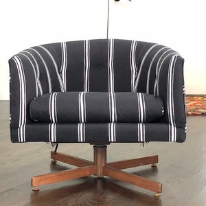 Mid Century Modern Barrel Back Swivel Lounge Chair in Style of Milo Baughman