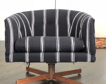 Mid Century Modern Barrel Back Swivel Lounge Chair in Style of Milo Baughman