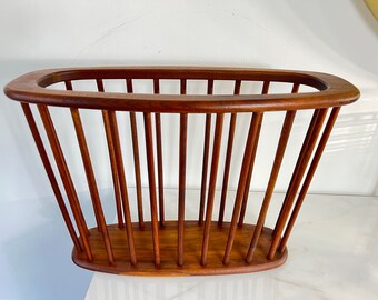 Mid Century Modern Walnut Spindle Magazine Rack by Arthur Umanoff