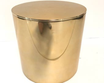 Mid Century Modern Vintage Brass Drum end Table Paul Mayen For Habitat