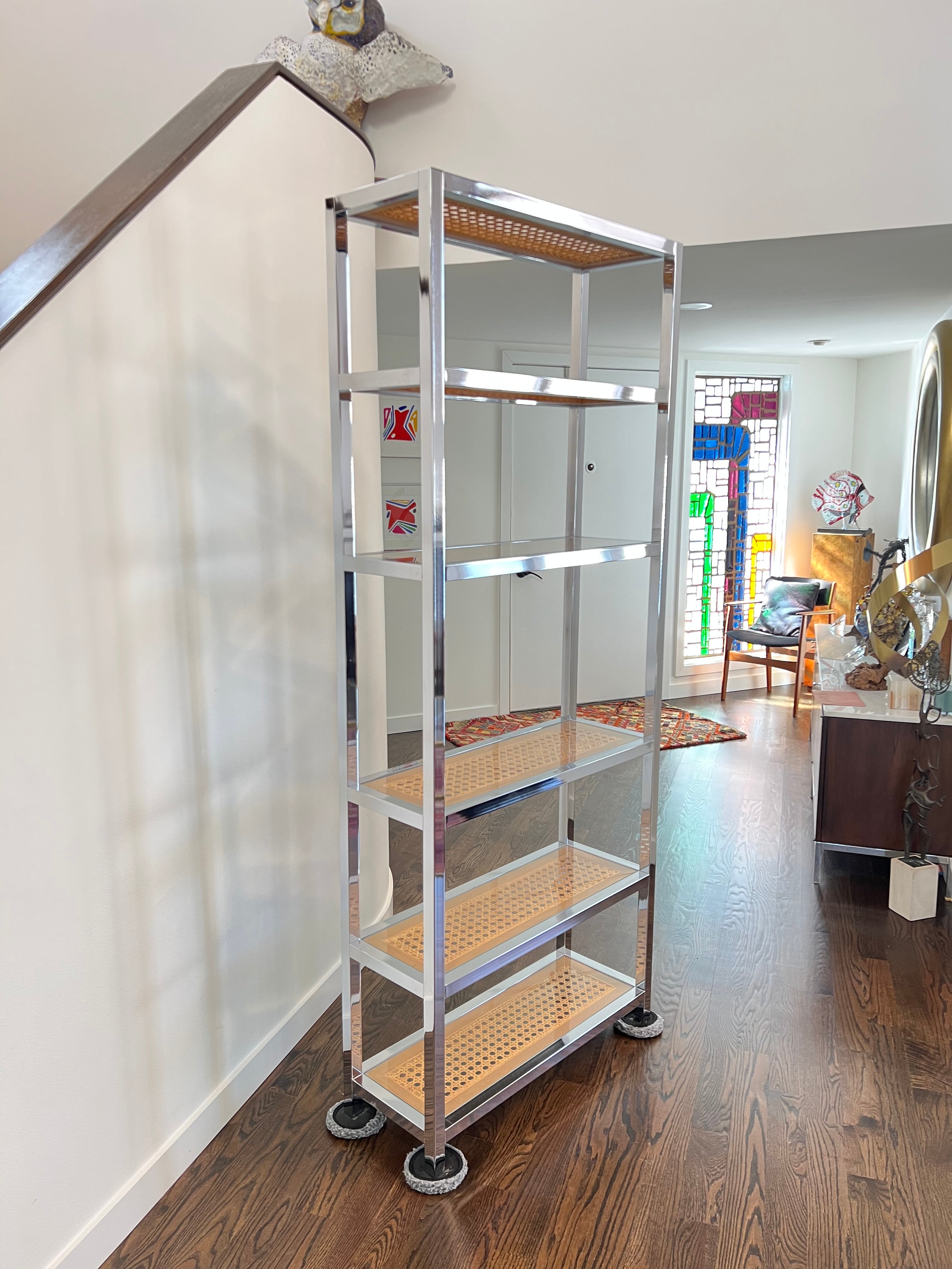 Mid Century Modern Chrome, Cane & Glass Shelves Etagere - Etsy