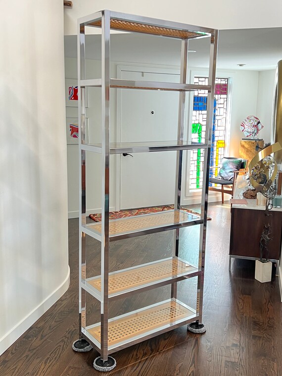 Mid Century Modern Chrome Cane Glass Shelves Etagere Etsy UK
