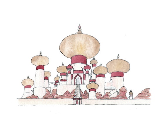 Castle Watercolor Princess Jasmine Castle Print Aladdin Disney