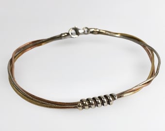 Vintage silver Italy bracelets, 3 color snake bracelet, 3 tone bracelet silver, mixed metals bracelet, gold rose gold silver, minimalist