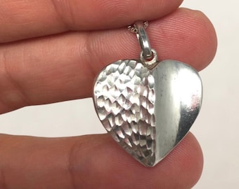 Vintage heart jewelry, hollow heart pendant sterling silver, hand hammered jewelry, vintage lightweight hollow jewelry, heart necklace