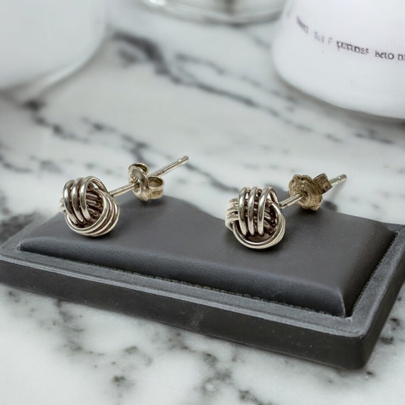 Vintage knot sterling silver post earrings, geome… - image 3