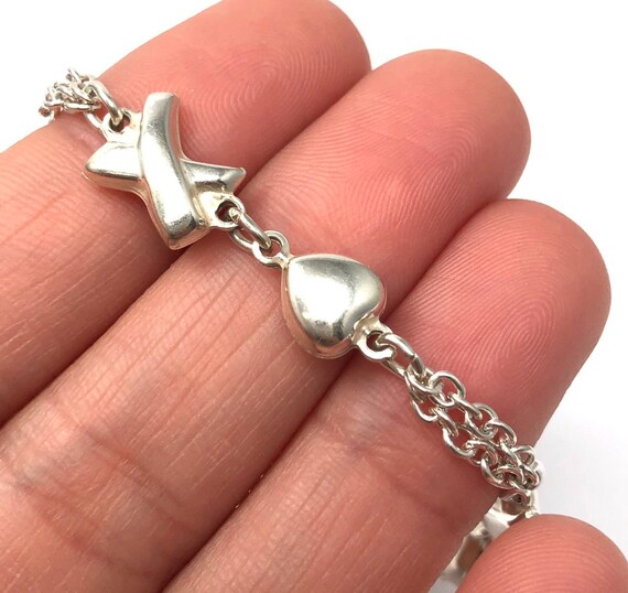 Sterling silver heart bracelet, silver link brace… - image 3