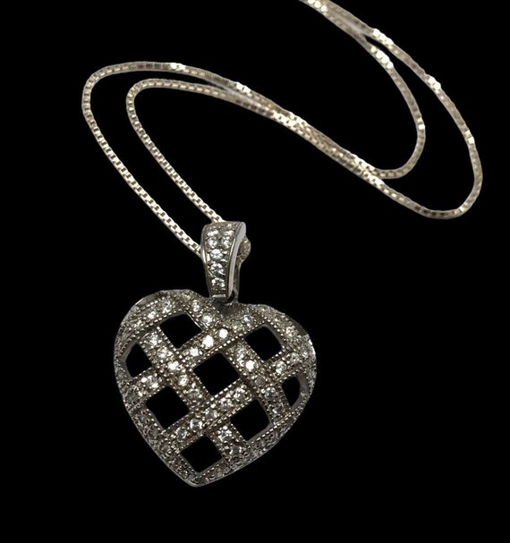 Vintage sterling silver heart pendant, large rhin… - image 1