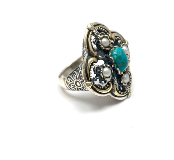 Vintage turquoise ring, sterling silver turquoise