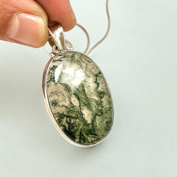Sterling silver vintage Green moss agate jewelry, 