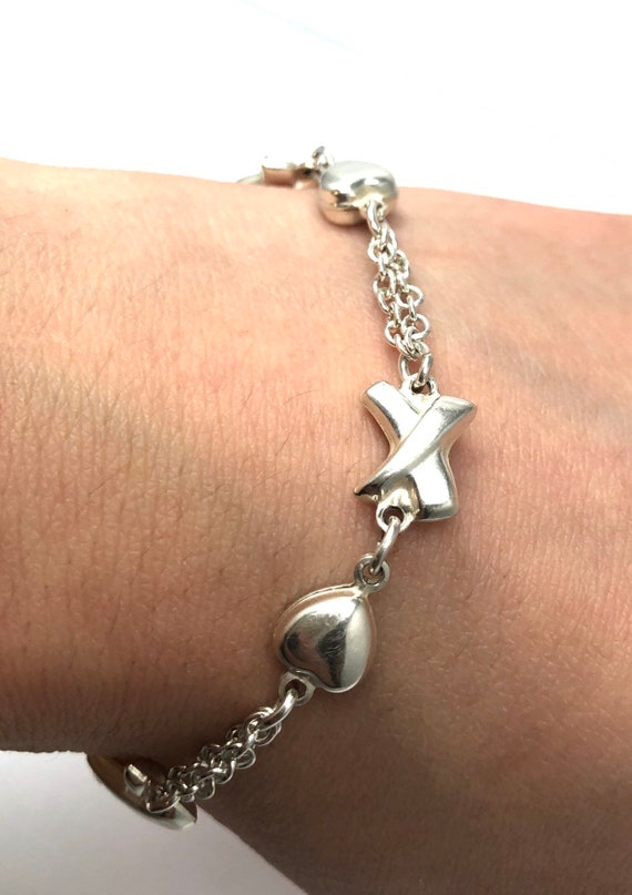 Sterling silver heart bracelet, silver link brace… - image 2